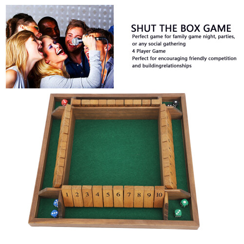 4-Player Shut The Box Game - Pine 35x35 cm,8 Dice 2
