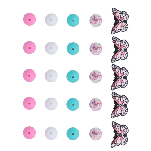 DIY Silikon-Perlen-Set: 20 runde, 5 Schmetterlingsperlen