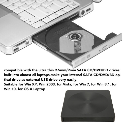 Type C USB 3.0 External DVD Drive Enclosure for 9.5mm SATA CD/DVD/BD 2
