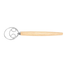 Danish Dough Whisk Edelstahl Holzgriff Robust Rostfrei Niederländischer Stil Brotquirl mit Schneider für die Küche 2‑Augen-Quirl und Spatel