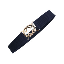 Women's Navy Blue Wide Elastic Waist Belt with Alloy Buckle, Free Size