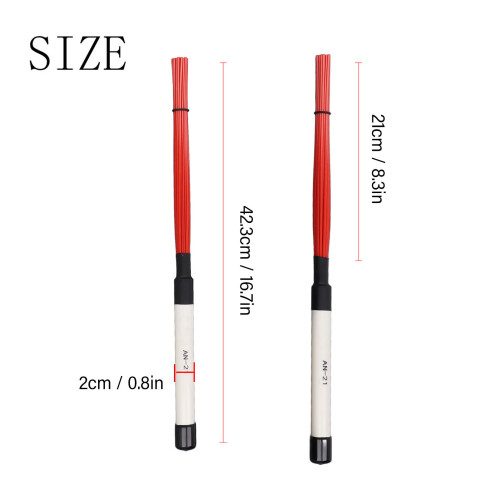 Red White Drum Brushes Pair - Nylon Wire for Jazz & Percussion Instruments 1