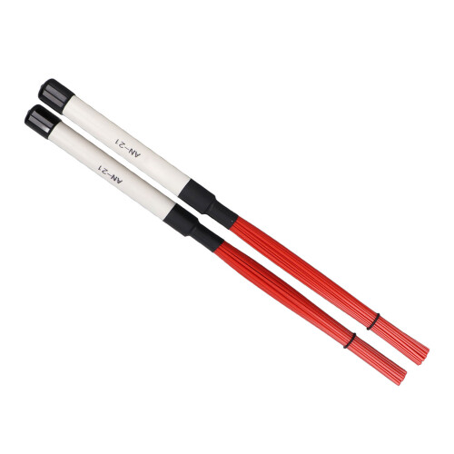 Red White Drum Brushes Pair - Nylon Wire for Jazz & Percussion Instruments