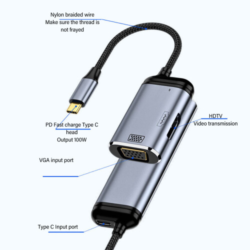 Adaptateur USB-C vers HDMI/VGA 4K60 100 W argenté 2