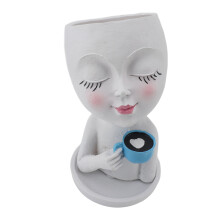Maceta con rostro de resina Pequeña 559 g Blanca Interior/Exterior