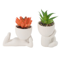 2 pezzi di vasi ceramici per succulente a forma umana, bianchi