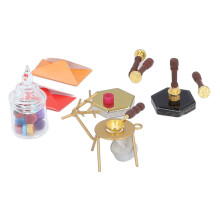 Puppenhaus-Wachssiegelstempel Legierung+Holz Mini-Cartoon-Set