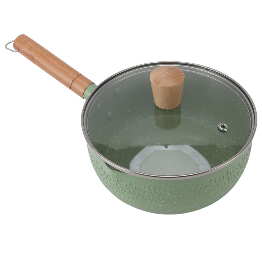 Green Aluminum Alloy Wooden Handle Milk Pot 1.2L with Lid for Kitchen-image-OPC-PJDSCB7-NEW