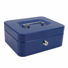 Piccola cassetta per contanti bloccabile a due scomparti blu portatile in metallo