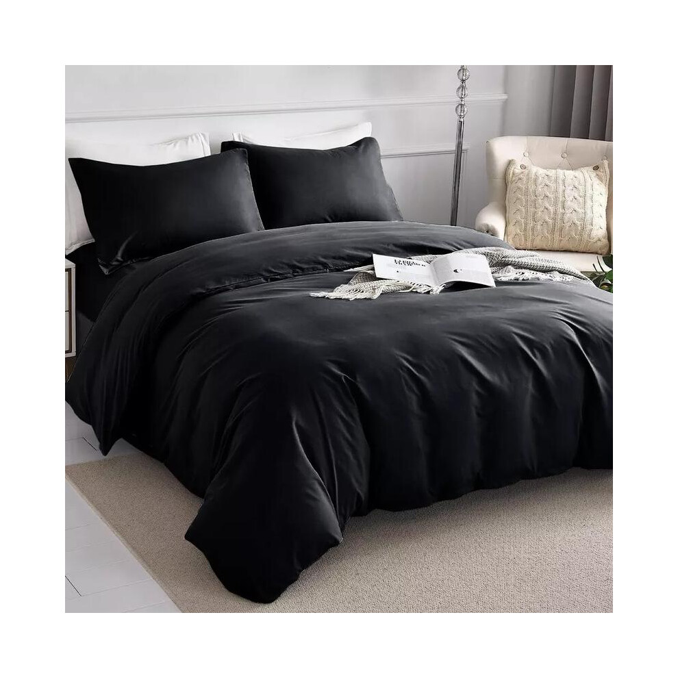 (Black, Super King) Elegant Plain Brushed MicrElegant Plain Brushed Microfiber Duvet Set | 3-Piece Bedding Set Including 1 Duvet Cover & 2 Pillowcases-image-OPC-PJDSCVQ-NEW