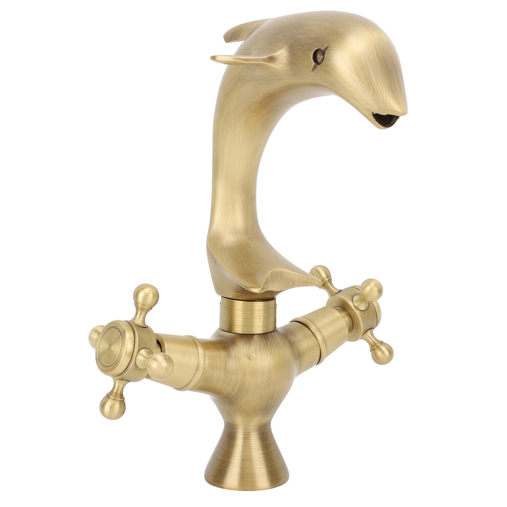 Copper Antique Dolphin Bathroom Faucet Double Lever Washbasin Mixer Tap 7891335487573