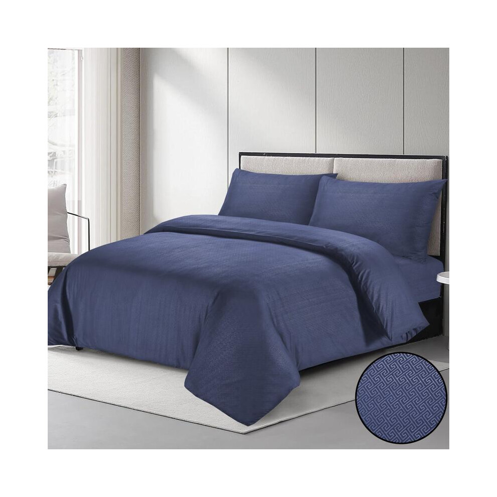 (Navy Greek, Single) Ultra Soft 4-PC New Bedding Set - Premium Embossed Designs - Duvet Cover, Fittedsheet & 2 Pillowcases-image-OPC-PJDSDH9-NEW