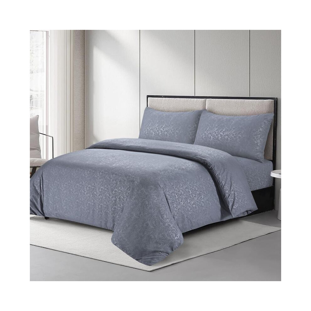 (Grey Floral, King) Ultra Soft 4-PC New Bedding Set - Premium Embossed Designs - Duvet Cover, Fittedsheet & 2 Pillowcases-image-OPC-PJDSDGQ-NEW