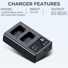 Chargeur de batterie USB-C à 2 emplacements NP-FW50 7,4 V 1 100 mAh