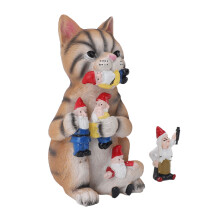 Statua in resina di gatto che mangia gnomi 360 g 8,5x9x18 cm