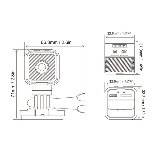 Action camera WiFi 256 GB 32,6 x 37,8 x 33,3 mm nera 1