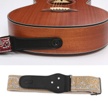 Sangle de guitare à motif brodé, réglable, dorée