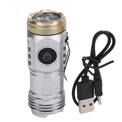 Mini-LED-Taschenlampe kompakt 700 mAh, Silber 1