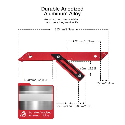 Règle d'angle en alliage d'aluminium 45/135 1