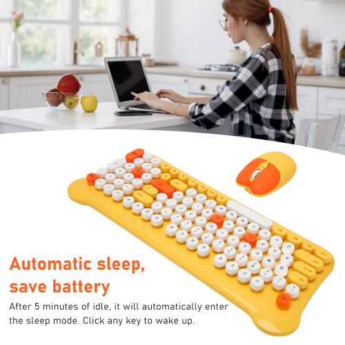 Yellow 98-Key Retro Wireless Keyboard Mouse Set for Windows 7-11 PCs 2