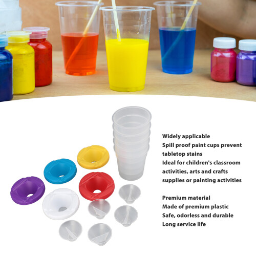 Children's Paint Cups Set 5 Reusable Spill Proof Containers with Colored Lids 2