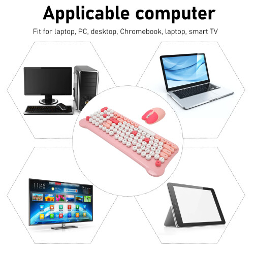 Wireless Pink 2.4G Keyboard & Mouse Set for Windows 98/7/8/10/11 2