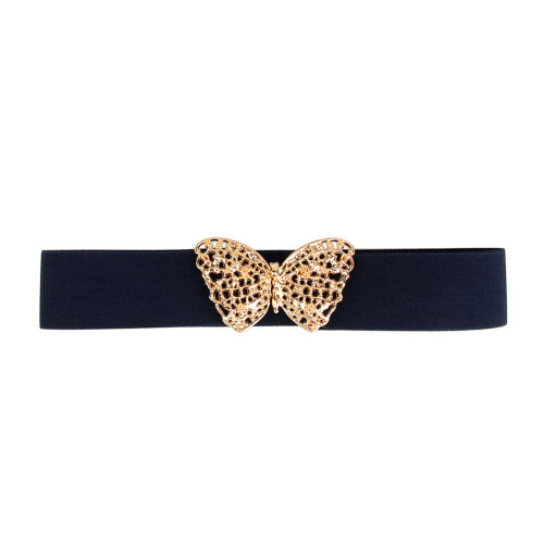 Ceinture élastique bleu marine à boucle papillon 67x5cm