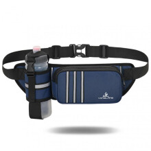 (Dark Blue) Running Waist Bag With Bottle Holder Large Capacity Running Fanny Pack for Outdoor Sports Activities