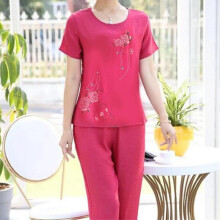(4XL, Camel) Women's 2 Piece Linen Outfits Short Sleeve Floral Print Lounge Sets Crewneck Summer Pajamas Suit