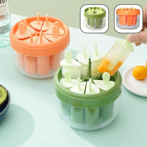 (Orange) DIY 8 Grid Ice Popsicle Molds Homemades Practical Ice-Pop Stencil for Summer Dessert 1