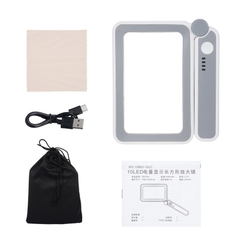 Rectangular LED Magnifier 4X Power for Reading Foldable Handle 2