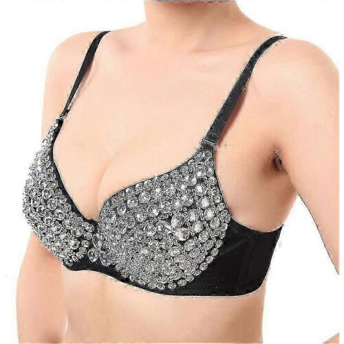 (XXL, silver) Women's Glitter Sparkle Belly Dance Beaded Sequined Bra Top 1