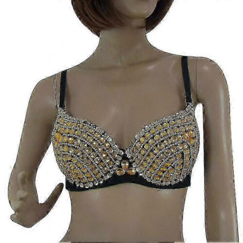 (S, gold) Women's Glitter Sparkle Belly Dance Beaded Sequined Bra Top