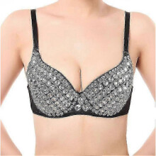 (XXL, silver) Women's Glitter Sparkle Belly Dance Beaded Sequined Bra Top