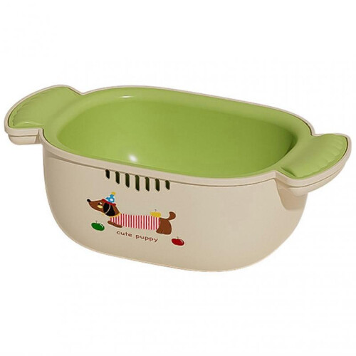 (Milk White Green) Kitchen Dual-Layer Draining Basket Kitchen Vegetable Washing Bowl Kitchen Supply