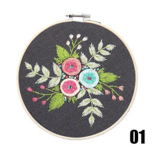 (01) Embroidery Starter Kit with Flower Pattern Cross Stitch Needlework Kits Hoop DIY