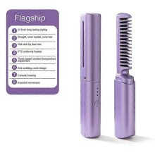 (Purple) Women Portable Cordless Electric Hair Straightening Brush, Straight Curly Negative Ion Hair Straightener Comb USB Charge Home Travel