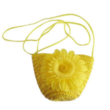 (Yellow) New Fashion Korean Style Women Summer Mini Floral Straw Bags Beach Tote Shoulder Bag Handbag