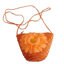 (Orange) New Fashion Korean Style Women Summer Mini Floral Straw Bags Beach Tote Shoulder Bag Handbag