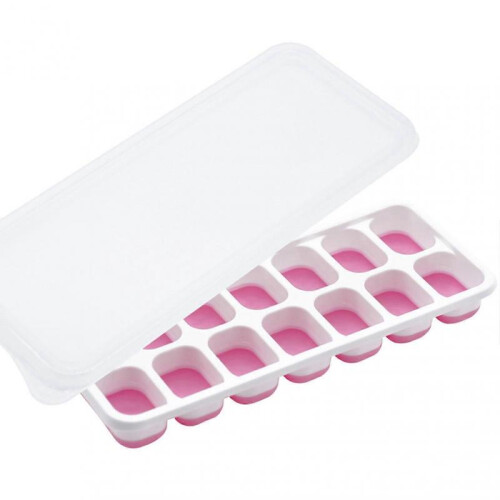 (Pink) Stackable Ice Tray Soft Bottom Flexible Stackable Ice Maker for Home Bar