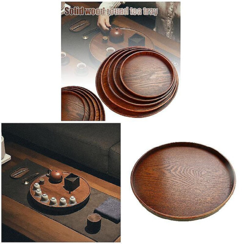 (30*2cm, tan) Solided Wood Round Tea Tray Multifuntional Durable Fruit Pan for Meals Snacks 1