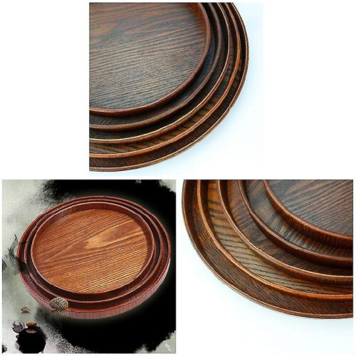 (33*2cm, tan) Solided Wood Round Tea Tray Multifuntional Durable Fruit Pan for Meals Snacks 1