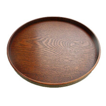 (27*2cm, tan) Solided Wood Round Tea Tray Multifuntional Durable Fruit Pan for Meals Snacks