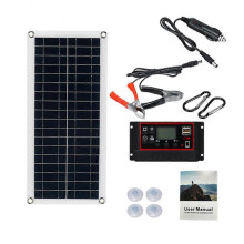 (With 60A Controller) 10W/30W/100W Flexible Solar Panel - Dual Output 12V/24V Battery Charger for Car/Boat/RV with Smart Controller