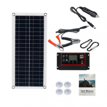 (With 20A Controller) 10W/30W/100W Flexible Solar Panel - Dual Output 12V/24V Battery Charger for Car/Boat/RV with Smart Controller
