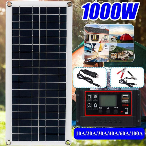 (With 60A Controller) 10W/30W/100W Flexible Solar Panel - Dual Output 12V/24V Battery Charger for Car/Boat/RV with Smart Controller 1