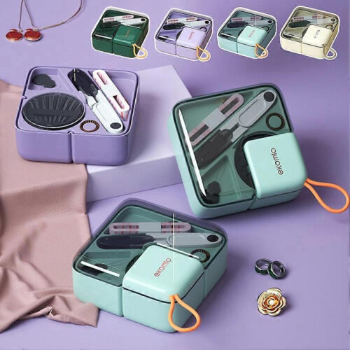 (Cream)Sewing Tool Set with Hand Rope Portable Beginners Sewing Thread Needle Threader Scissors Kit for Torn Clothes 1