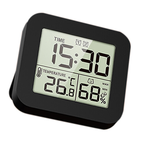 Reloj LCD higrotermógrafo con 2 alarmas Blanco/Negro