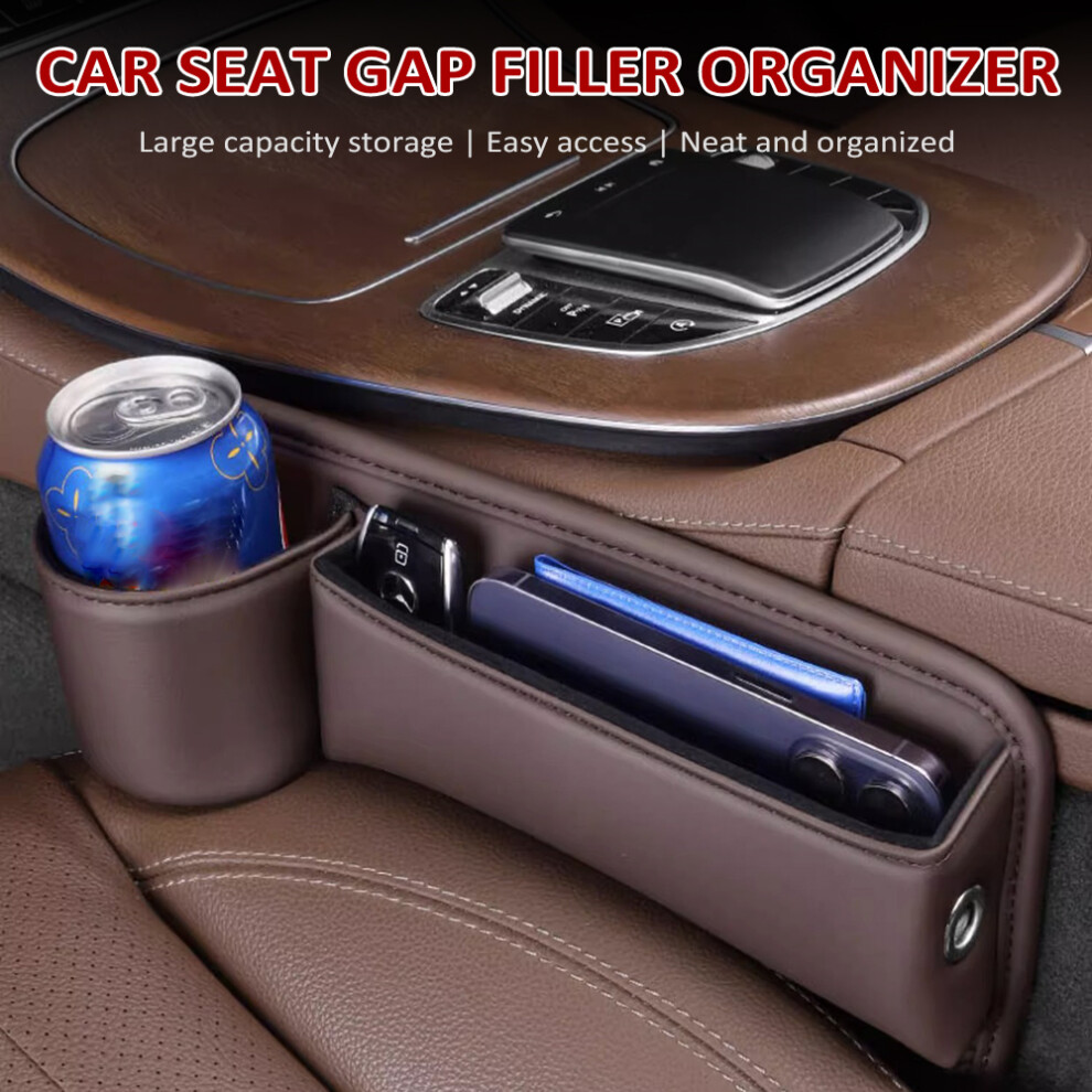 Car Seat Gap Filler Organizer with Cup Holder, PU Leather, Black-image-OPC-PJDTT8X-NEW