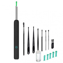 (Black)Ear Wax Removal Tool Kit with Camera Comfortable Painless Ear Picking Spoon Smart Visual Ear Cleaner with 6 Ear Scoops